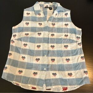 North Crest American flag hearts button down tank top